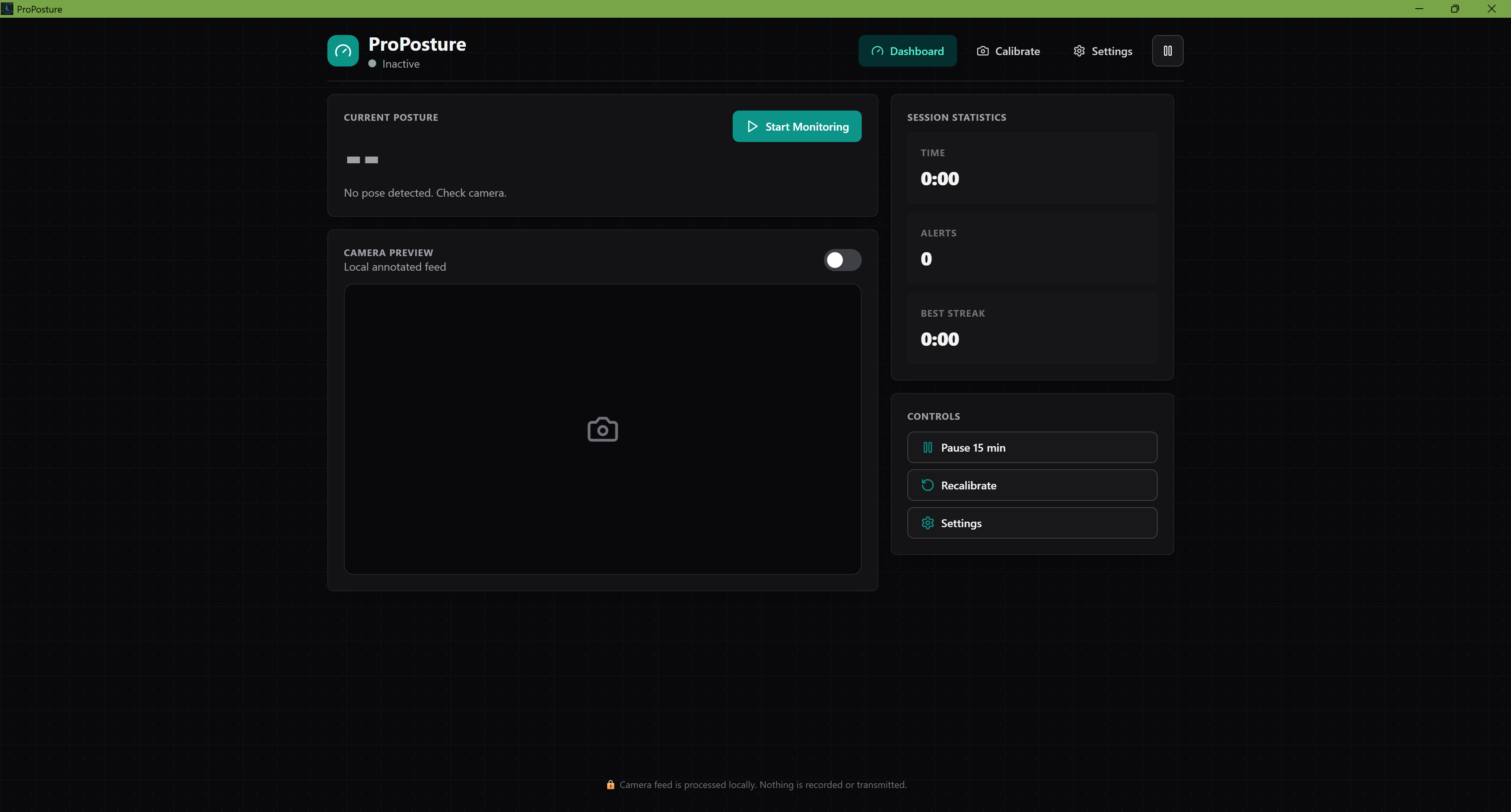 ProPosture posture-monitoring app interface
