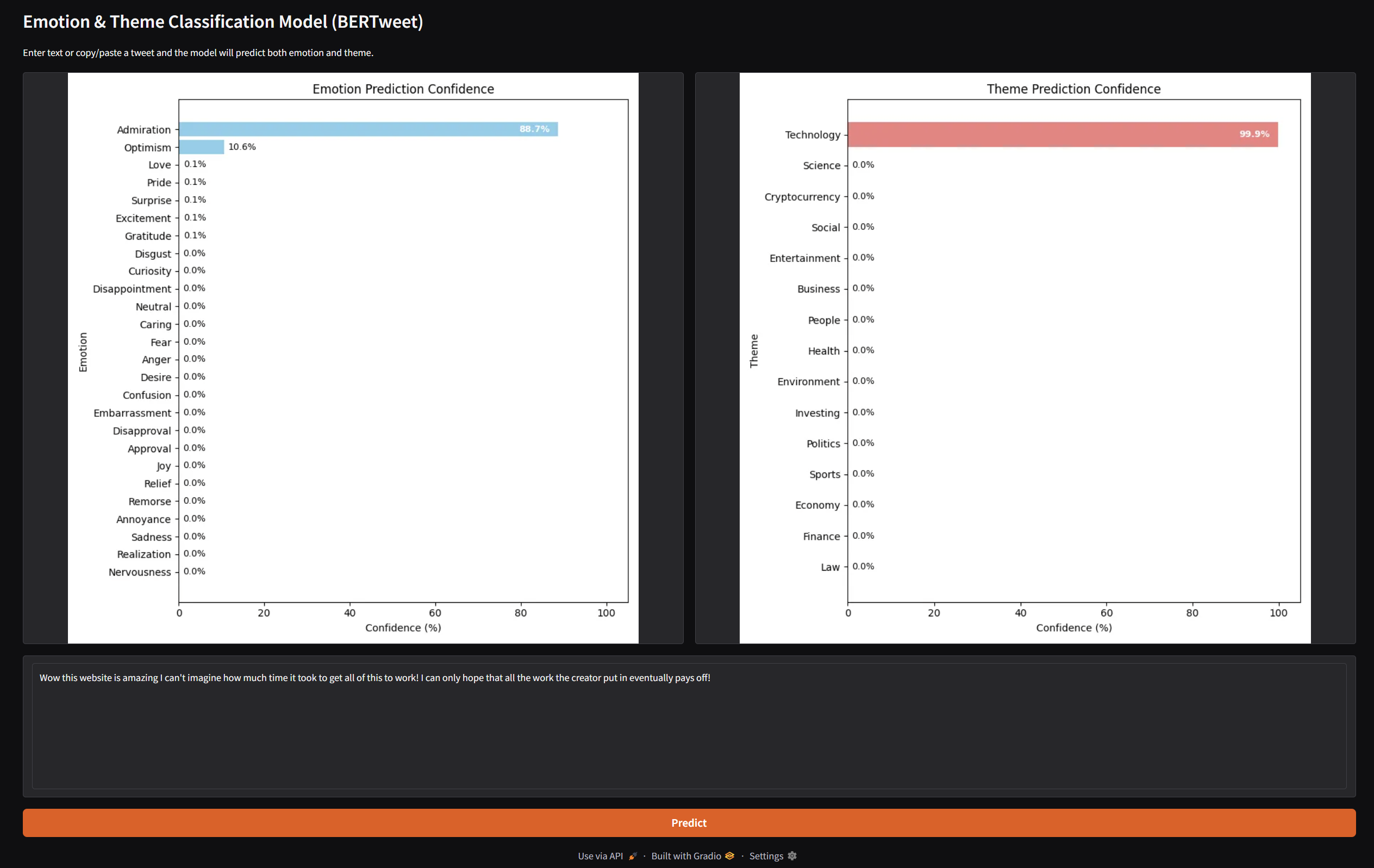 Emotion and theme classifier web interface